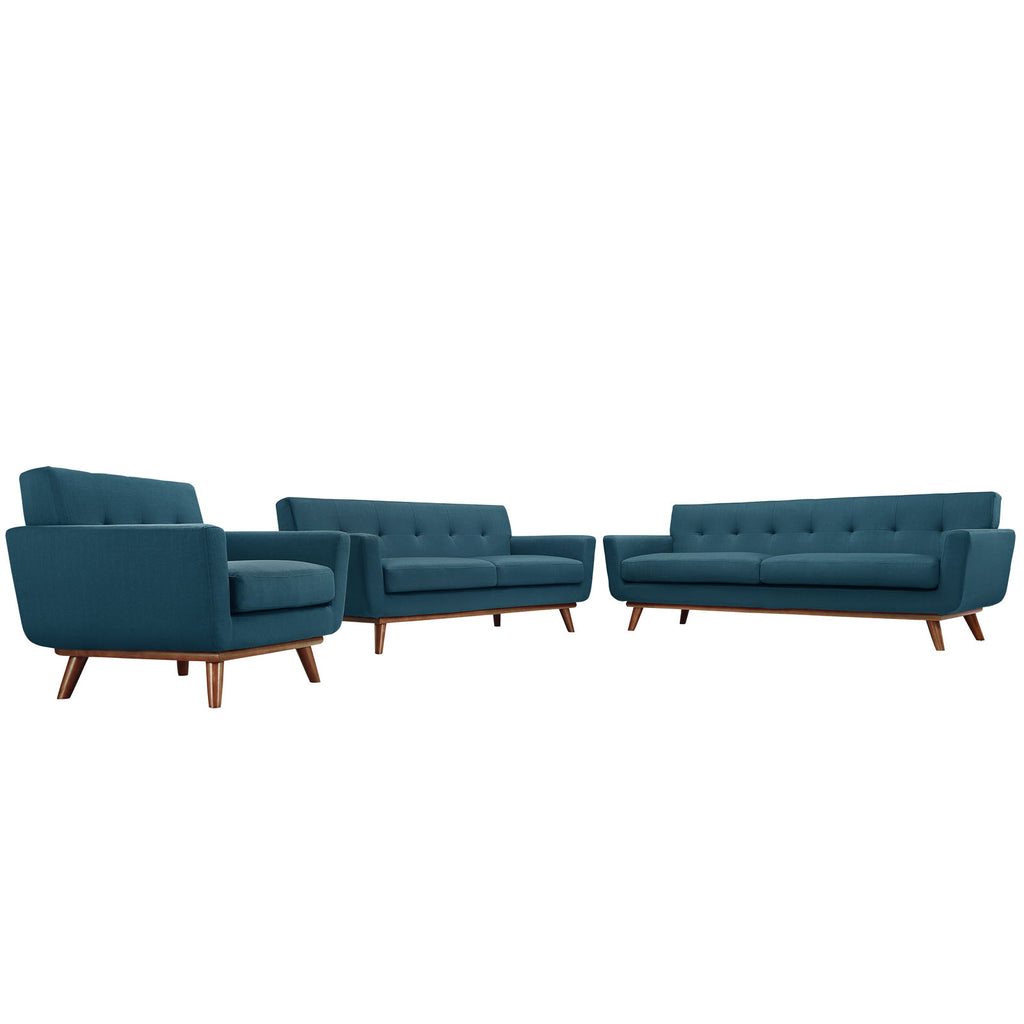 Engage Sofa Loveseat and Armchair Set of 3 in Azure