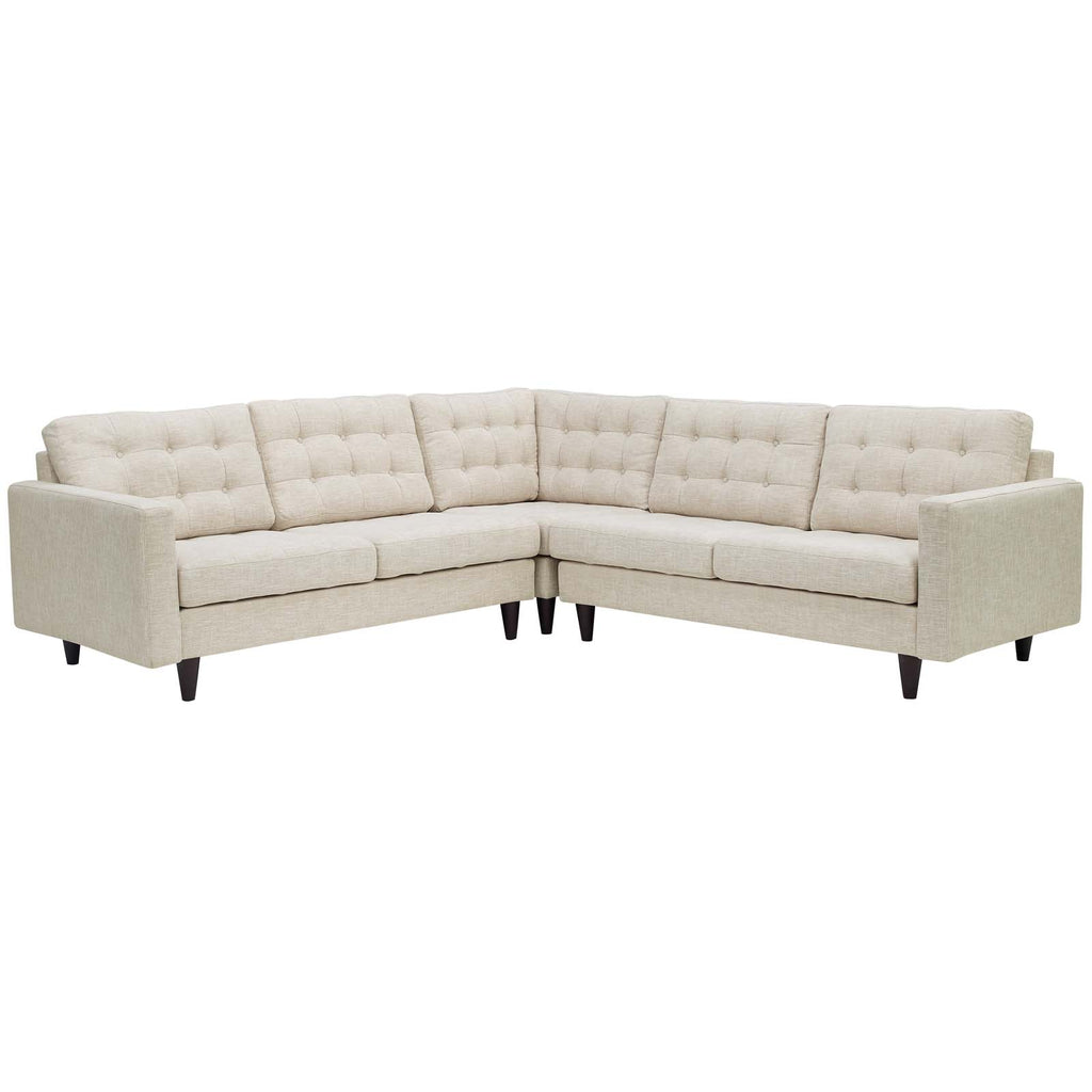 Empress 3 Piece Upholstered Fabric Sectional Sofa Set in Beige