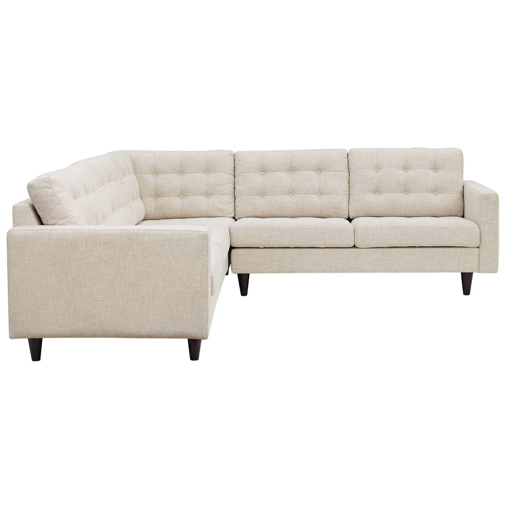 Empress 3 Piece Upholstered Fabric Sectional Sofa Set in Beige