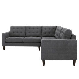 Empress 3 Piece Upholstered Fabric Sectional Sofa Set in Gray