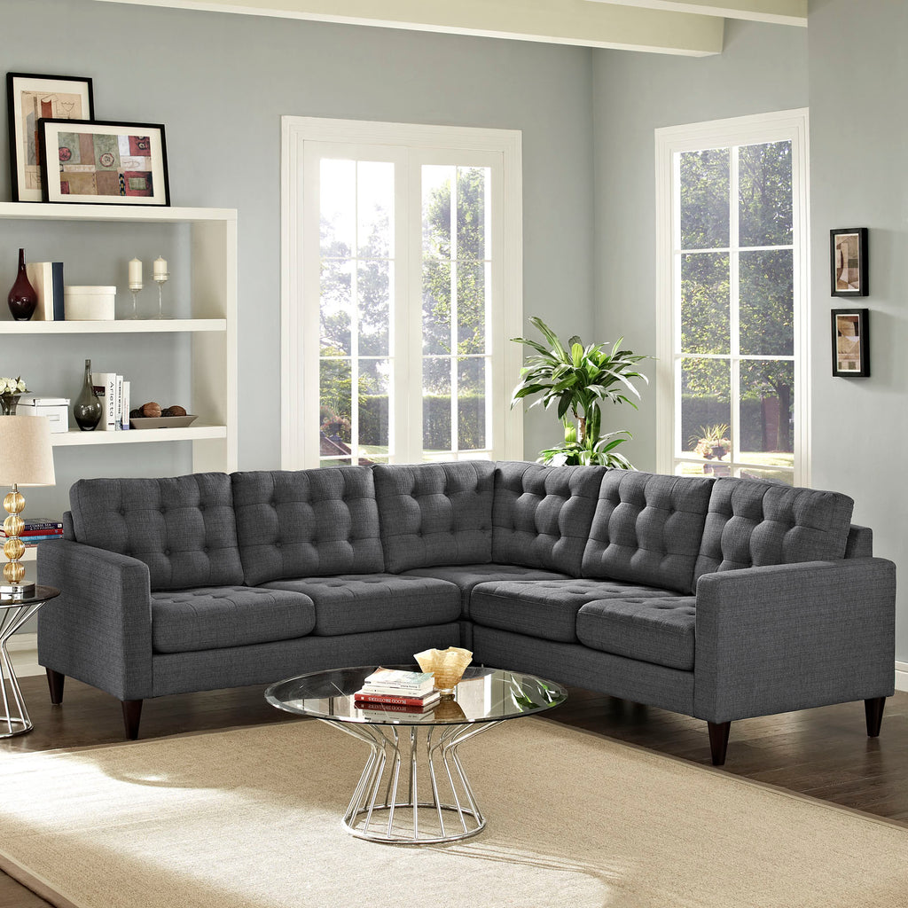 Empress 3 Piece Upholstered Fabric Sectional Sofa Set in Gray