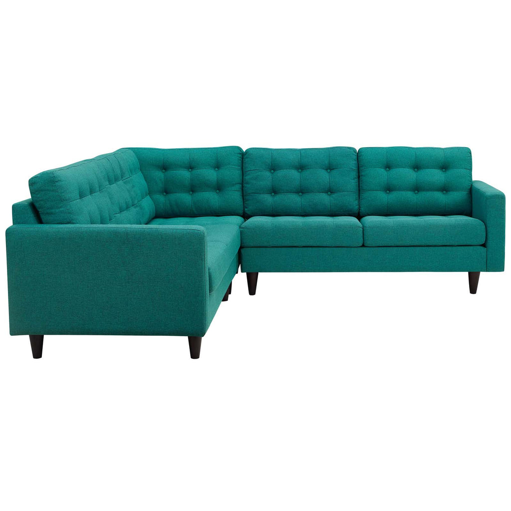 Empress 3 Piece Upholstered Fabric Sectional Sofa Set in Teal
