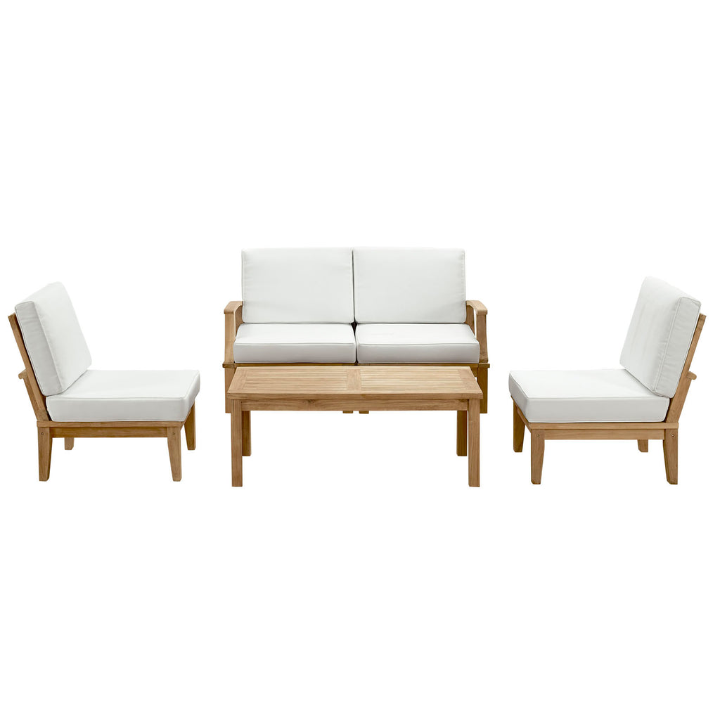 Marina 5 Piece Outdoor Patio Teak Set in Natural White-1