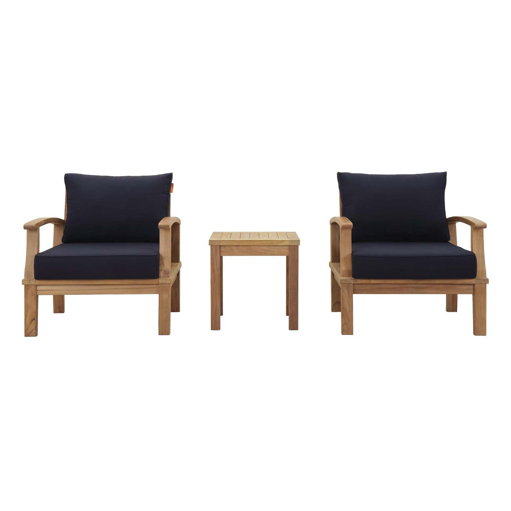 Marina 3 Piece Outdoor Patio Teak Set in Natural Navy-2