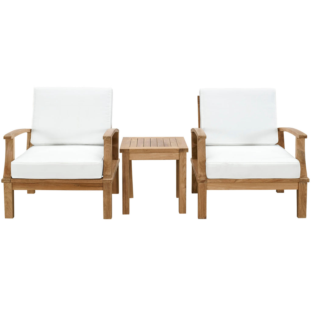 Marina 3 Piece Outdoor Patio Teak Set in Natural White-2