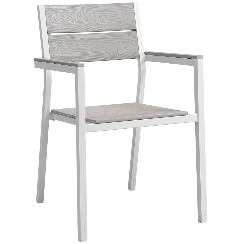 Maine Dining Outdoor Patio Armchair in White Light Gray