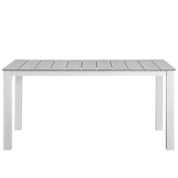 Maine 63" Outdoor Patio Dining Table in White Light Gray