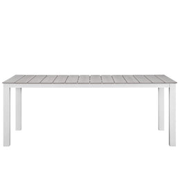 Maine 80" Outdoor Patio Dining Table in White Light Gray