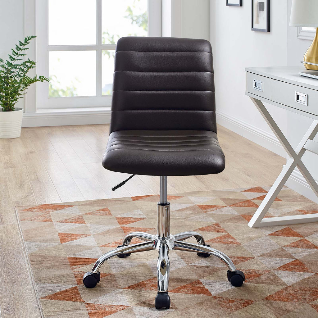 Ripple Armless Mid Back Vinyl Office Chair in Brown