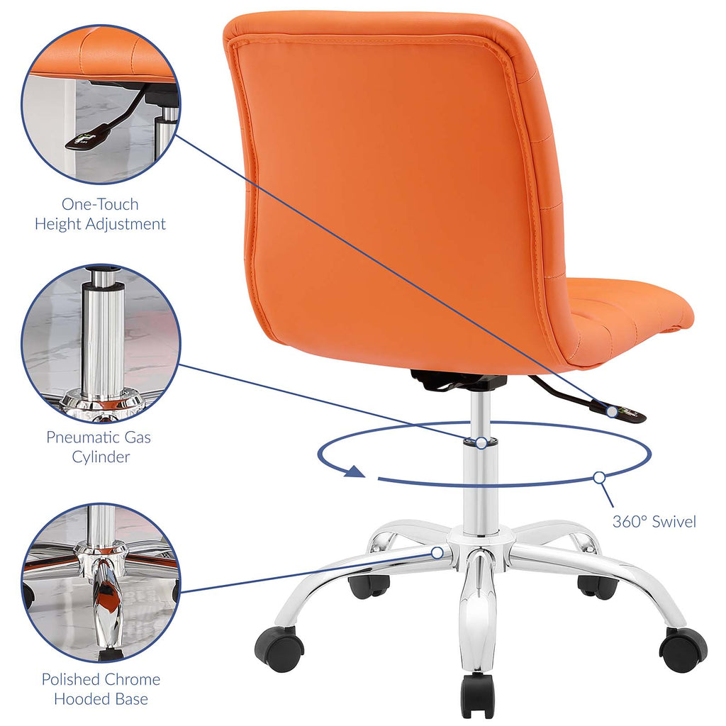 Ripple Armless Mid Back Vinyl Office Chair in Orange