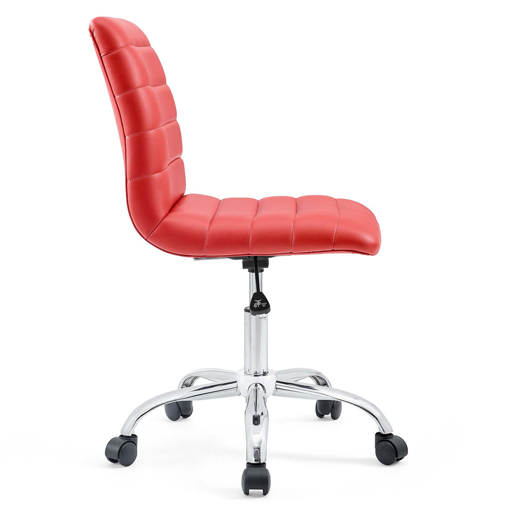 Ripple Armless Mid Back Vinyl Office Chair in Red