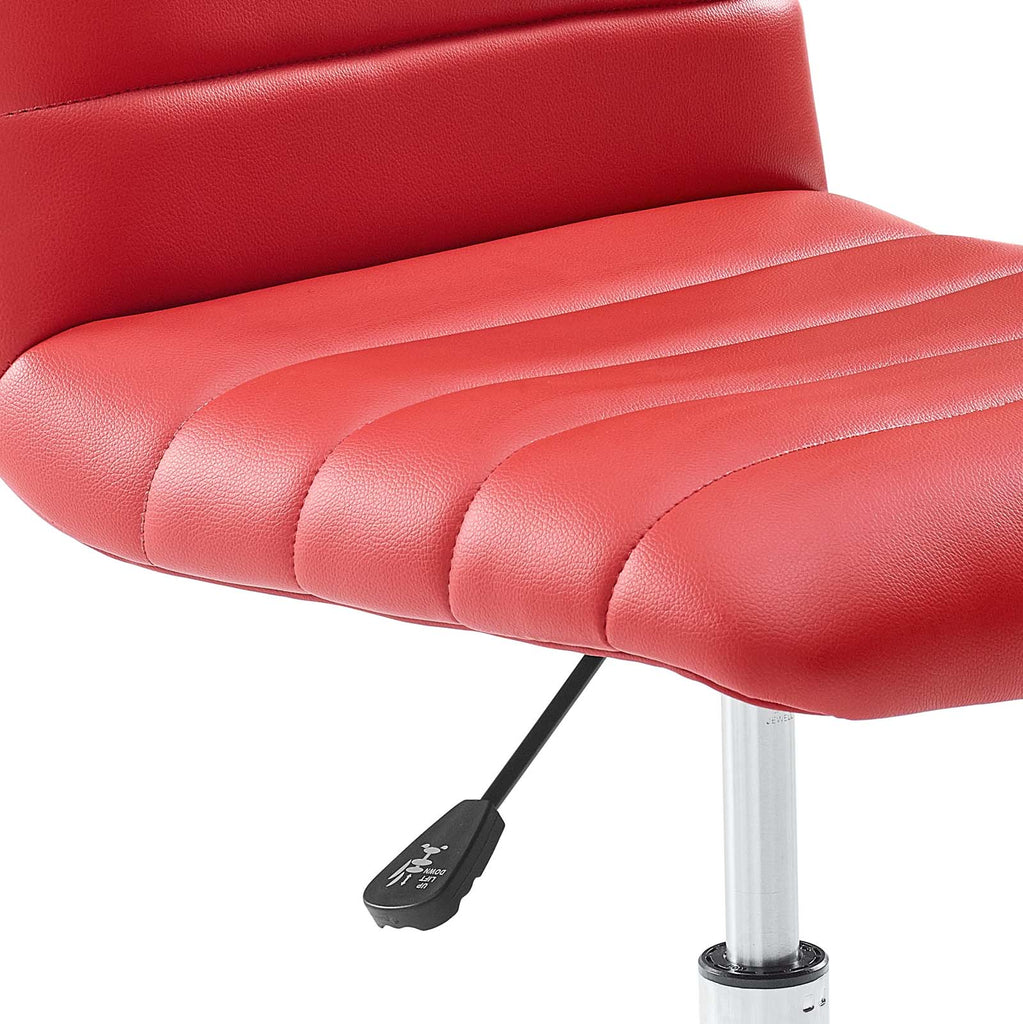 Ripple Armless Mid Back Vinyl Office Chair in Red