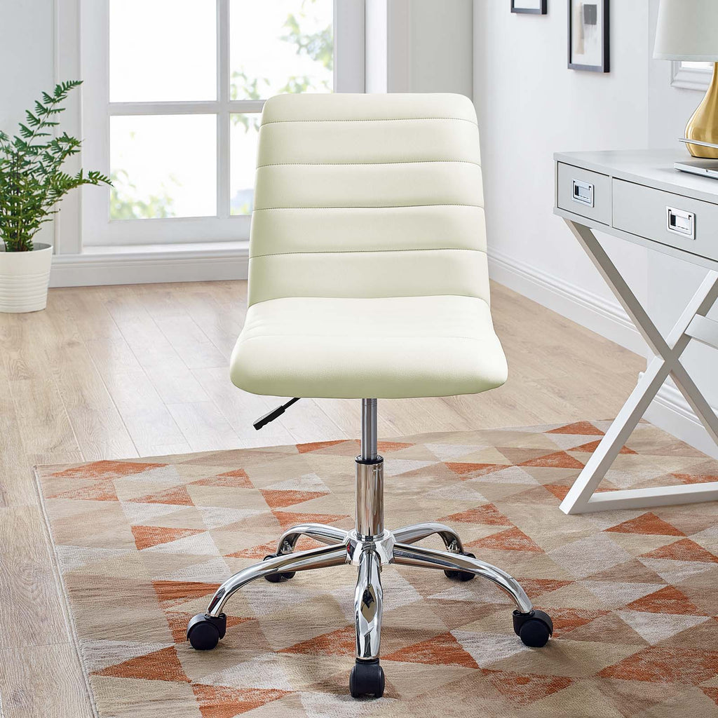 Ripple Armless Mid Back Vinyl Office Chair in White