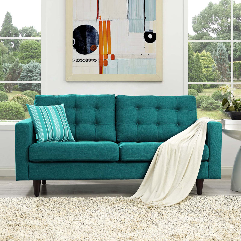 Empress Upholstered Fabric Loveseat in Teal