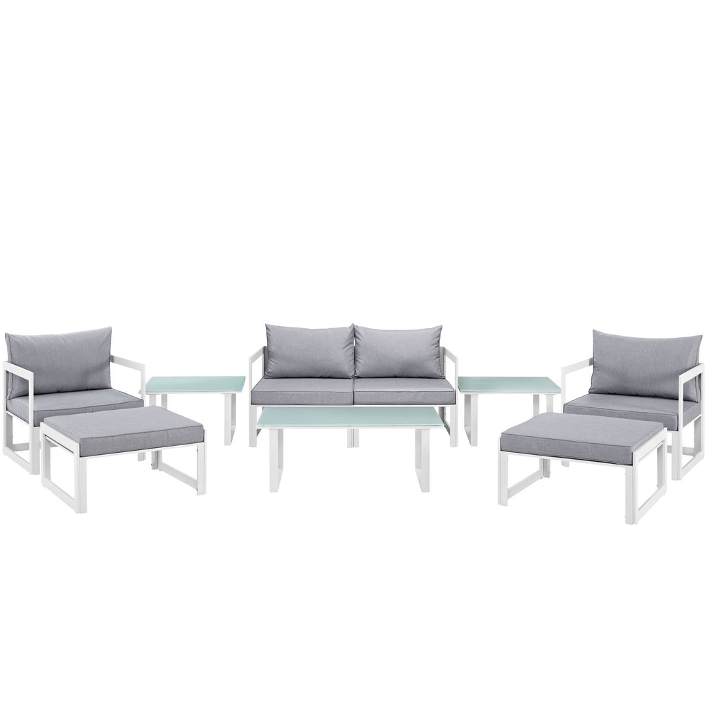 Fortuna 9 Piece Outdoor Patio Sectional Sofa Set in White Gray-2