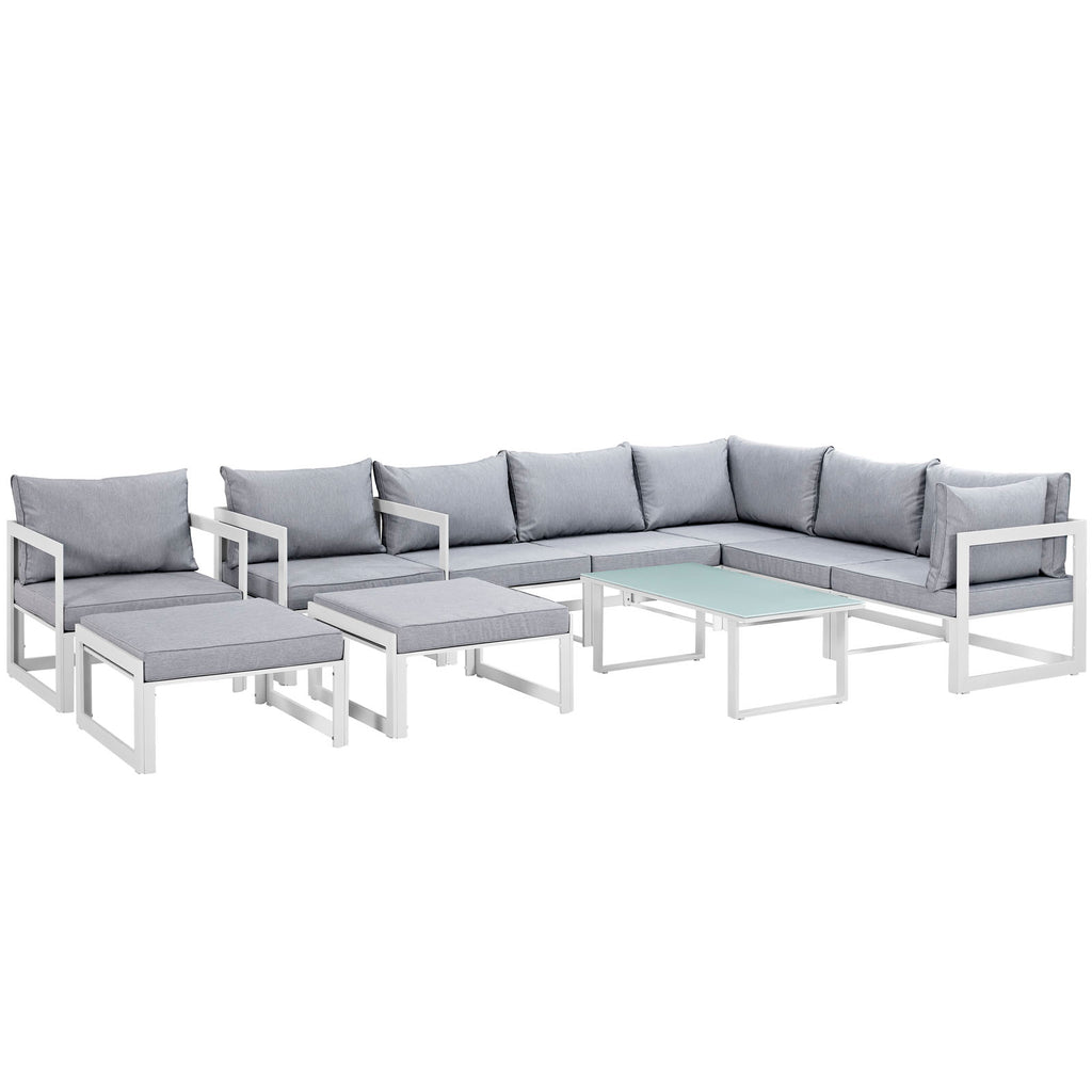 Fortuna 10 Piece Outdoor Patio Sectional Sofa Set in White Gray
