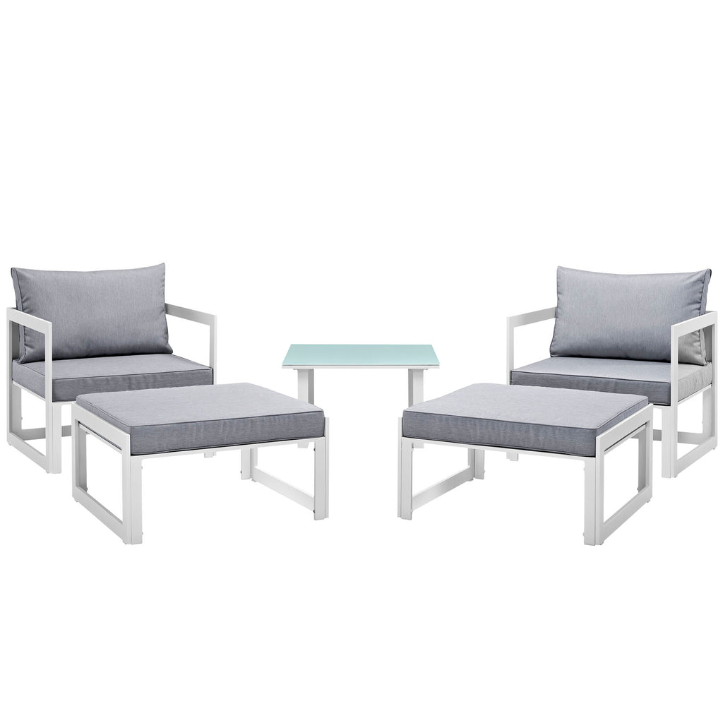 Fortuna 5 Piece Outdoor Patio Sectional Sofa Set in White Gray-2