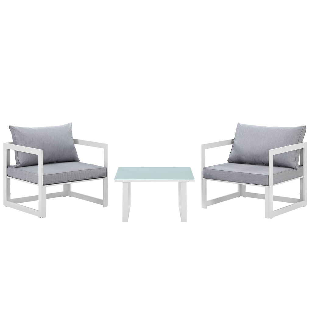 Fortuna 3 Piece Outdoor Patio Sectional Sofa Set in White Gray