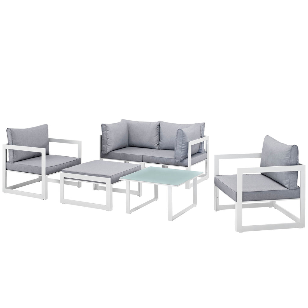 Fortuna 6 Piece Outdoor Patio Sectional Sofa Set in White Gray-4