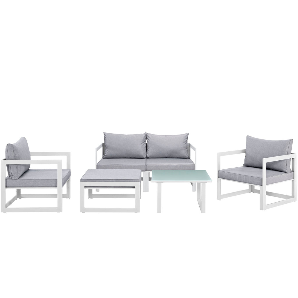Fortuna 6 Piece Outdoor Patio Sectional Sofa Set in White Gray-4