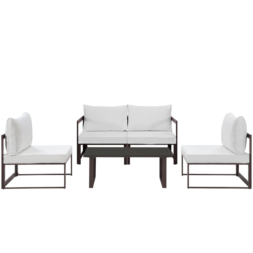 Fortuna 5 Piece Outdoor Patio Sectional Sofa Set in Brown White-1