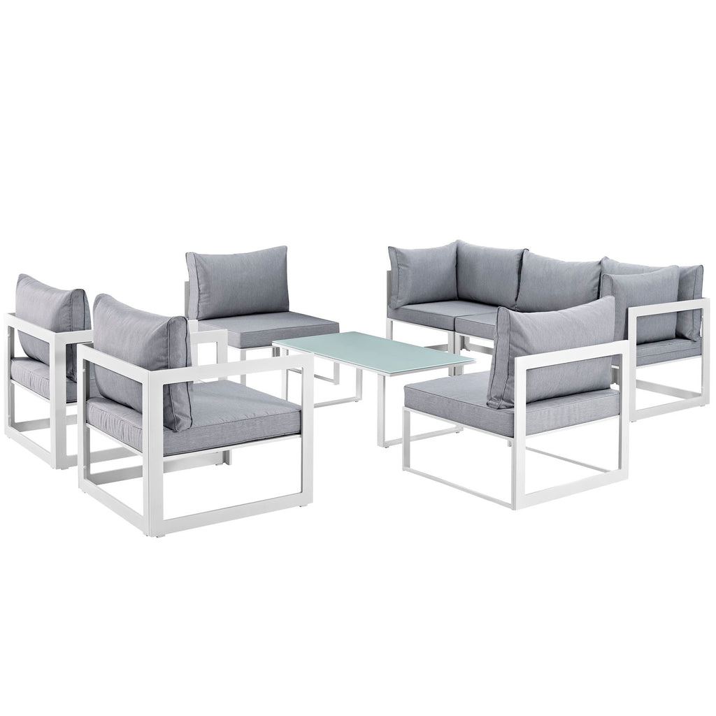 Fortuna 8 Piece Outdoor Patio Sectional Sofa Set in White Gray-5