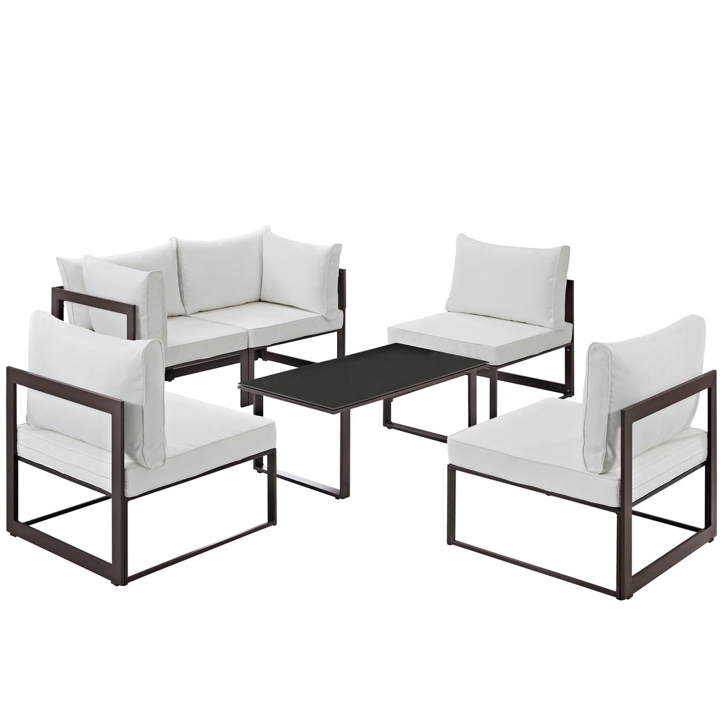 Fortuna 6 Piece Outdoor Patio Sectional Sofa Set in Brown White-3