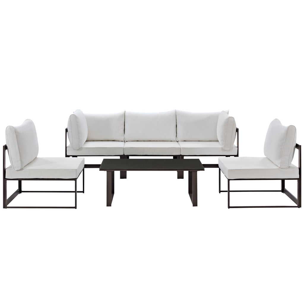 Fortuna 6 Piece Outdoor Patio Sectional Sofa Set in Brown White-3