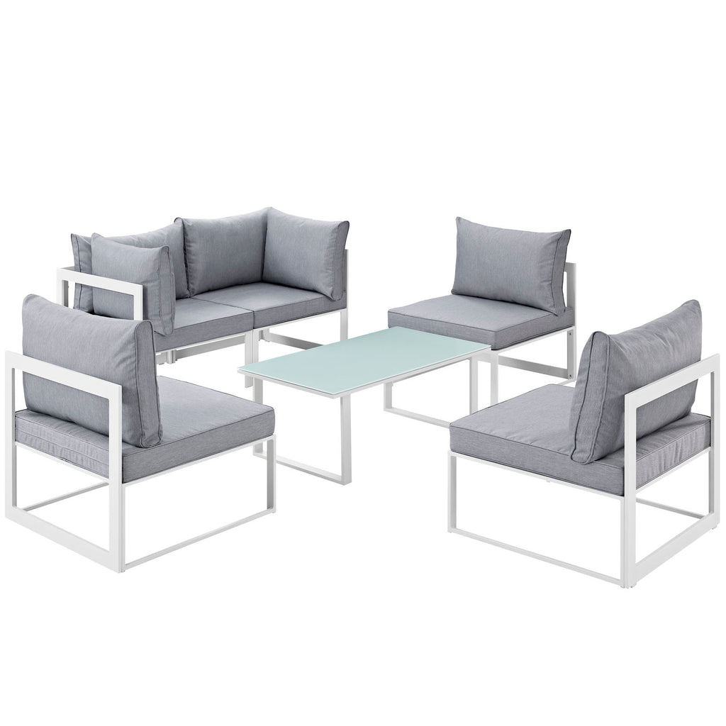 Fortuna 6 Piece Outdoor Patio Sectional Sofa Set in White Gray-3