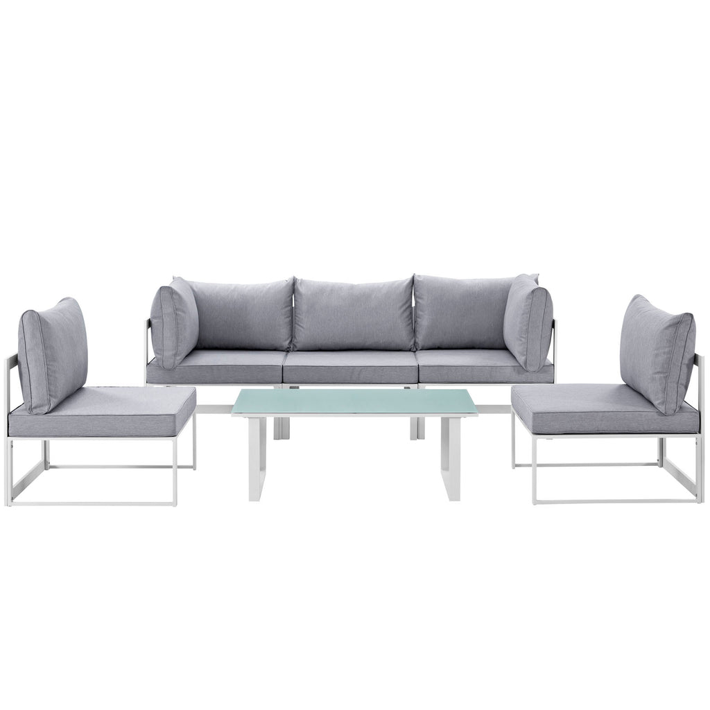 Fortuna 6 Piece Outdoor Patio Sectional Sofa Set in White Gray-3