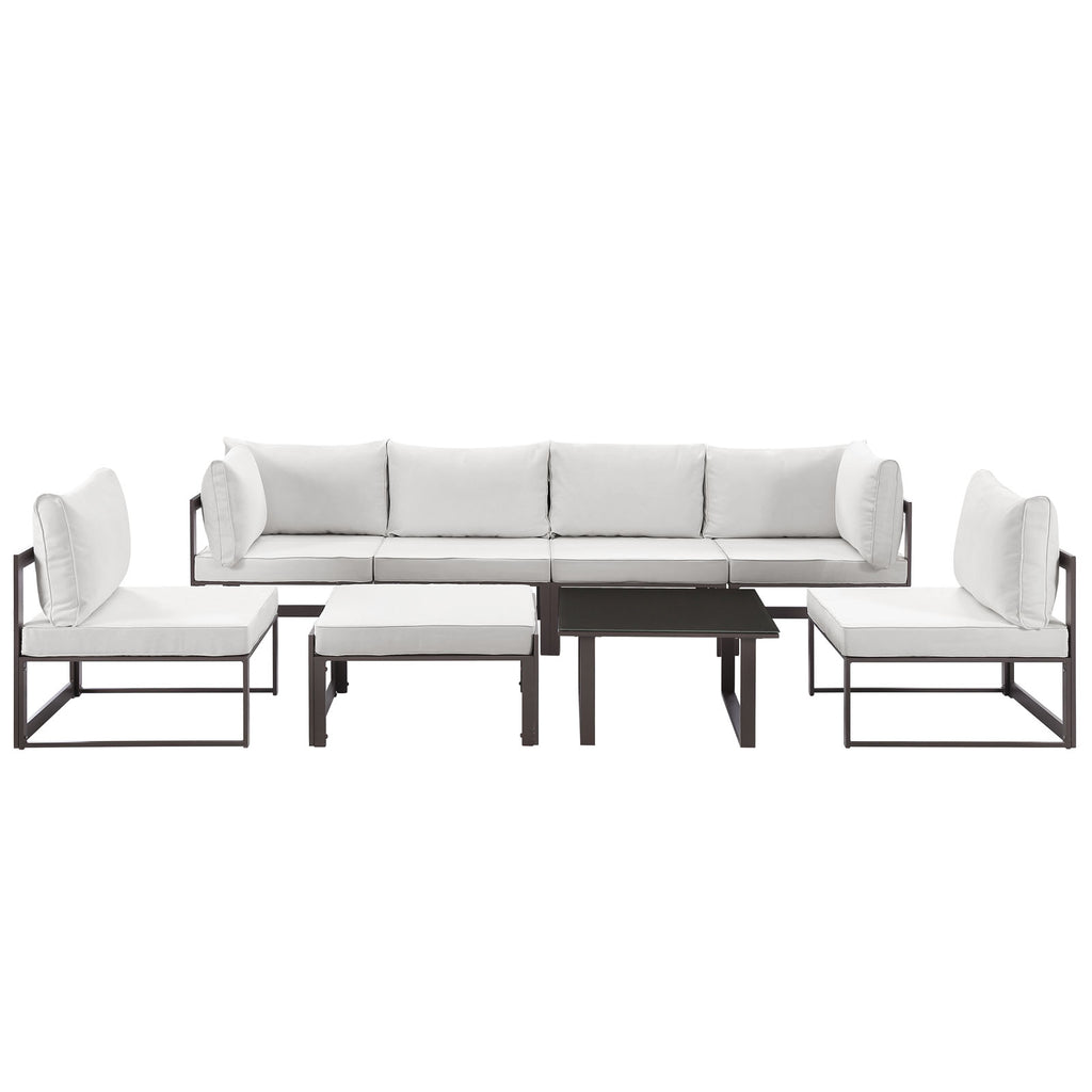 Fortuna 8 Piece Outdoor Patio Sectional Sofa Set in Brown White-4