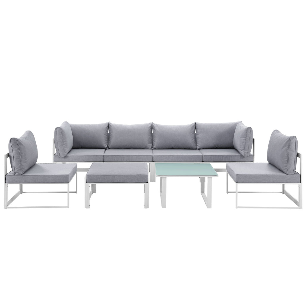 Fortuna 8 Piece Outdoor Patio Sectional Sofa Set in White Gray-4