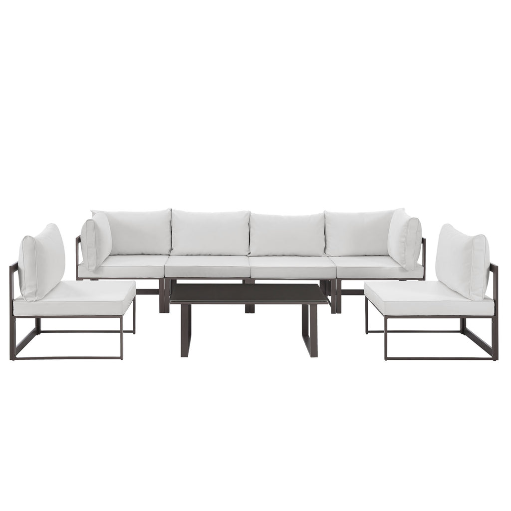 Fortuna 7 Piece Outdoor Patio Sectional Sofa Set in Brown White-3