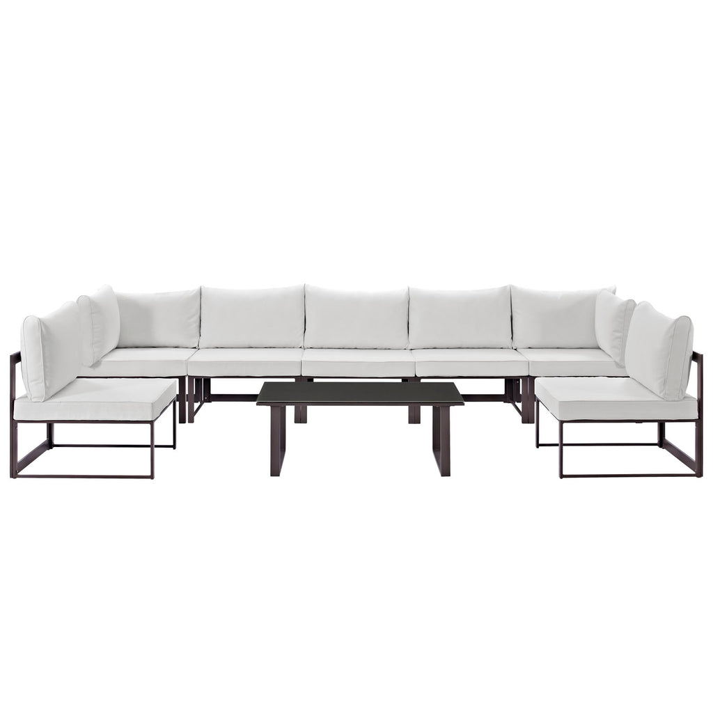 Fortuna 8 Piece Outdoor Patio Sectional Sofa Set in Brown White-3