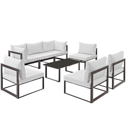 Fortuna 8 Piece Outdoor Patio Sectional Sofa Set in Brown White-3