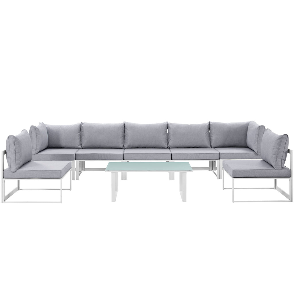 Fortuna 8 Piece Outdoor Patio Sectional Sofa Set in White Gray-3