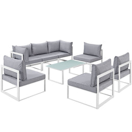 Fortuna 8 Piece Outdoor Patio Sectional Sofa Set in White Gray-3