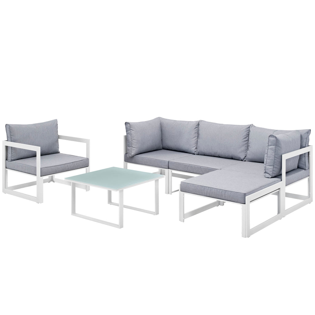 Fortuna 6 Piece Outdoor Patio Sectional Sofa Set in White Gray-2