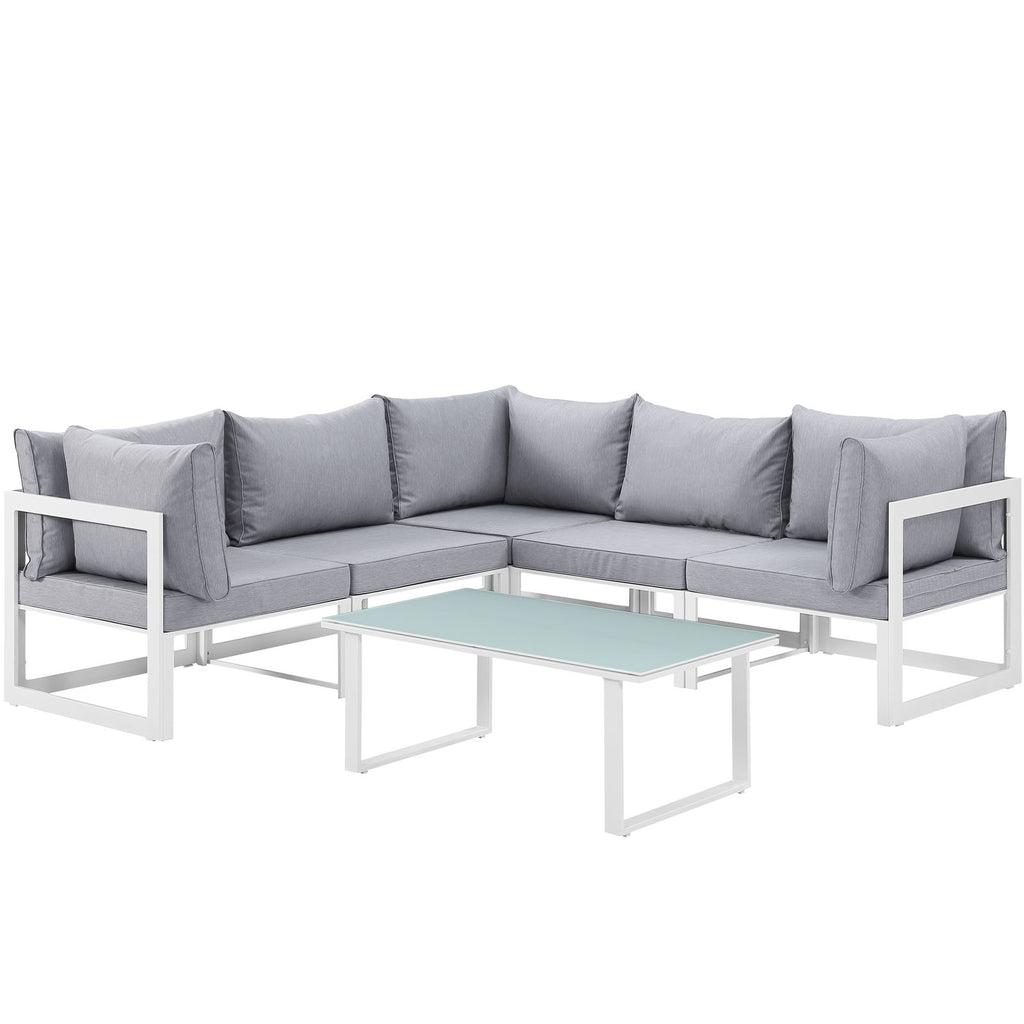 Fortuna 6 Piece Outdoor Patio Sectional Sofa Set in White Gray-1