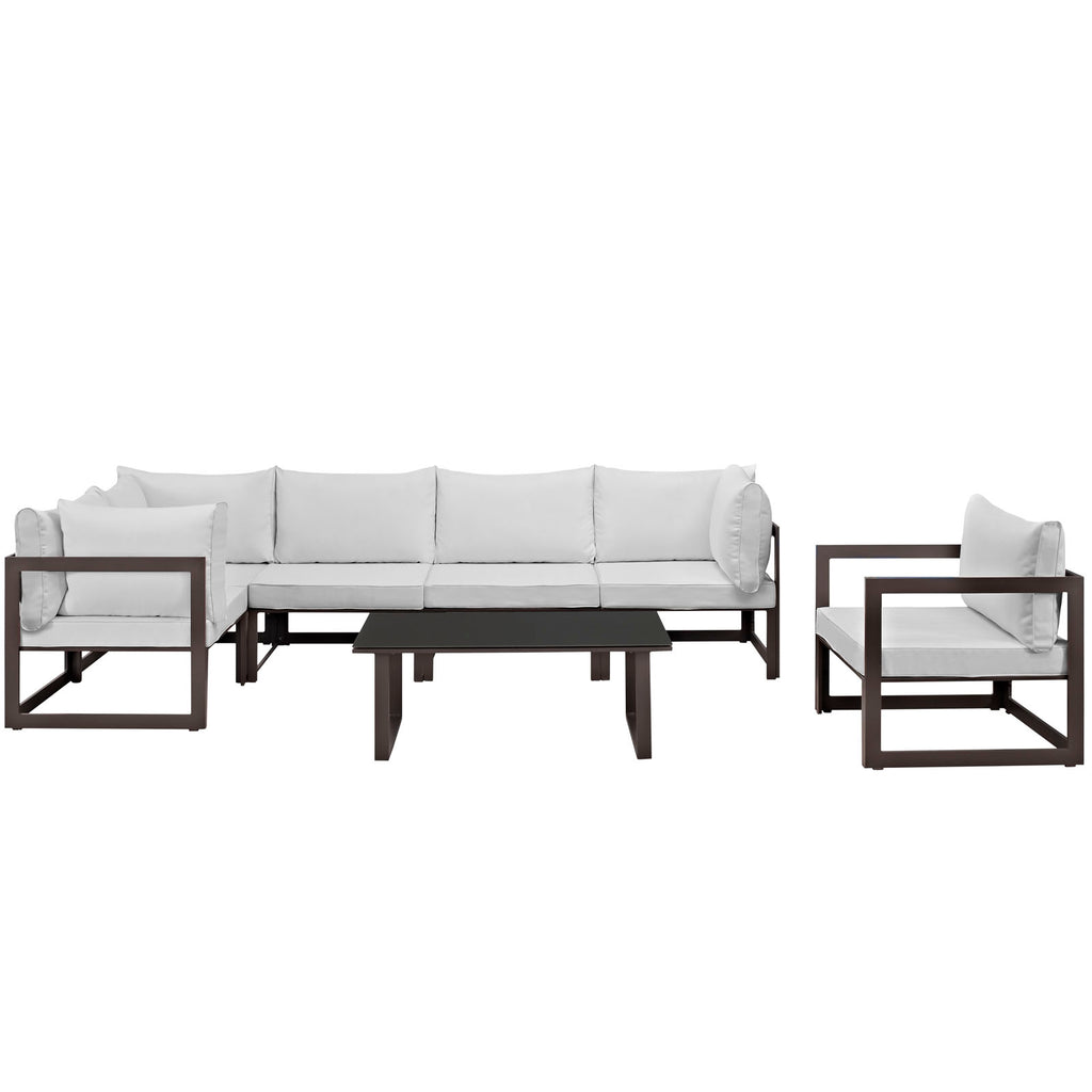 Fortuna 7 Piece Outdoor Patio Sectional Sofa Set in Brown White-2