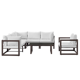 Fortuna 7 Piece Outdoor Patio Sectional Sofa Set in Brown White-2