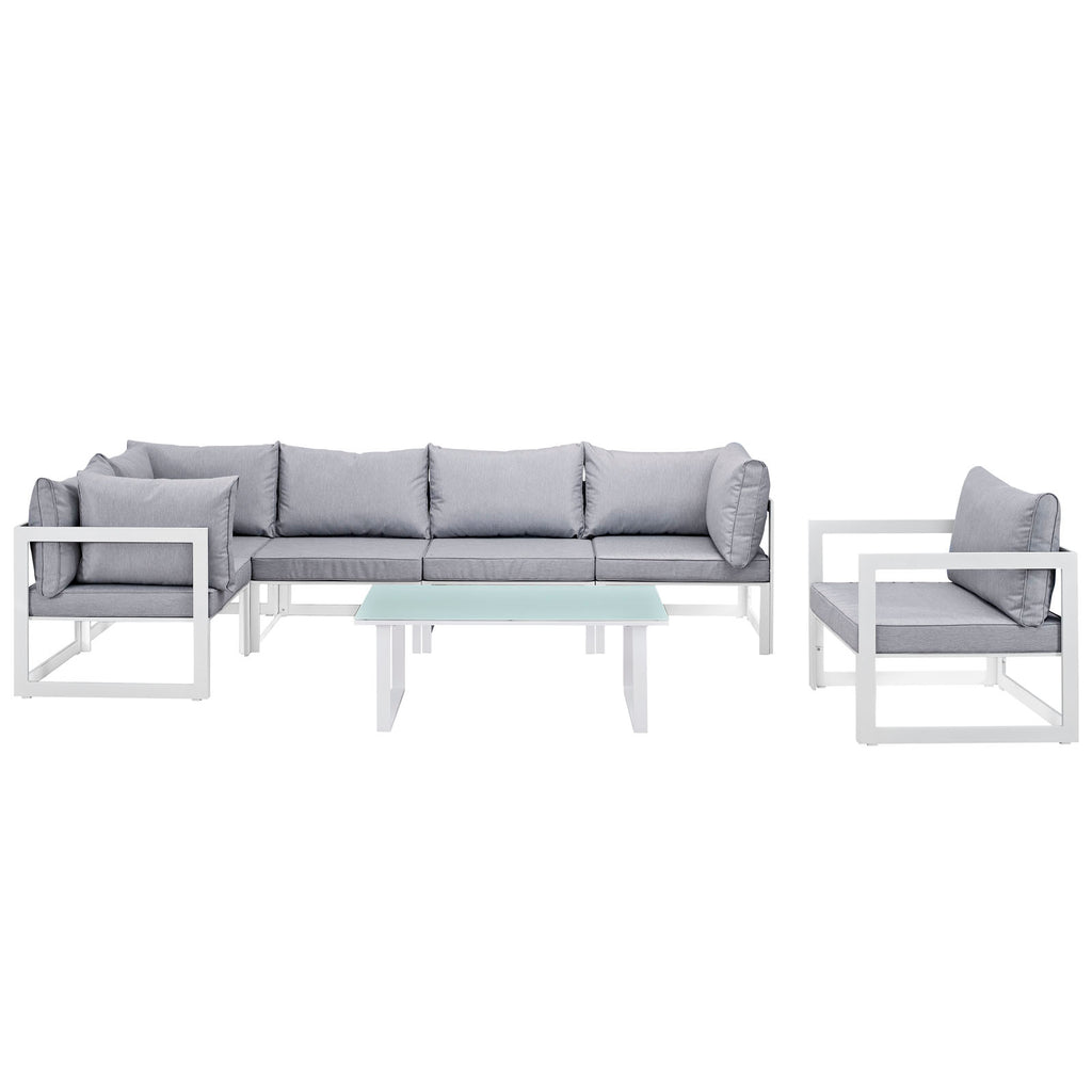 Fortuna 7 Piece Outdoor Patio Sectional Sofa Set in White Gray-2