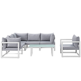 Fortuna 7 Piece Outdoor Patio Sectional Sofa Set in White Gray-2