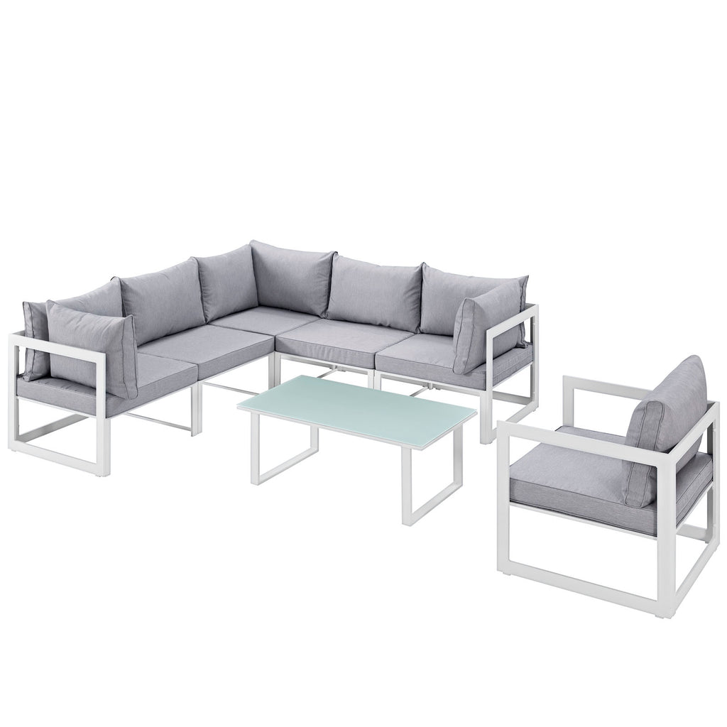 Fortuna 7 Piece Outdoor Patio Sectional Sofa Set in White Gray-2