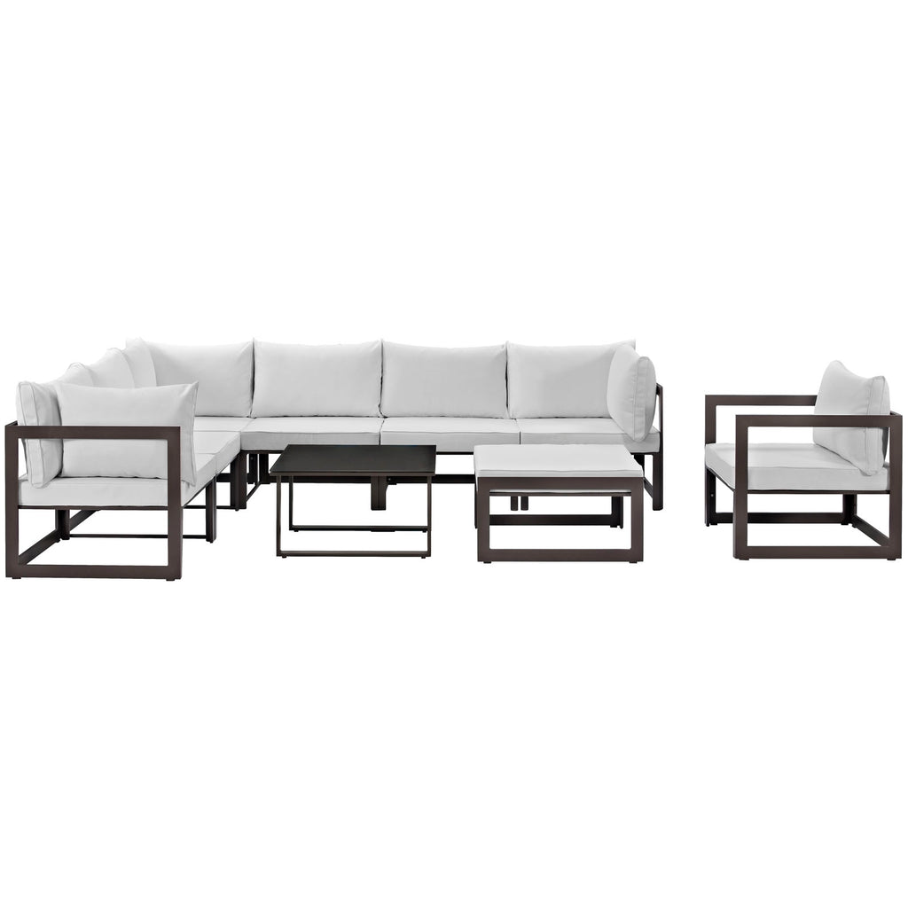 Fortuna 9 Piece Outdoor Patio Sectional Sofa Set in Brown White-1