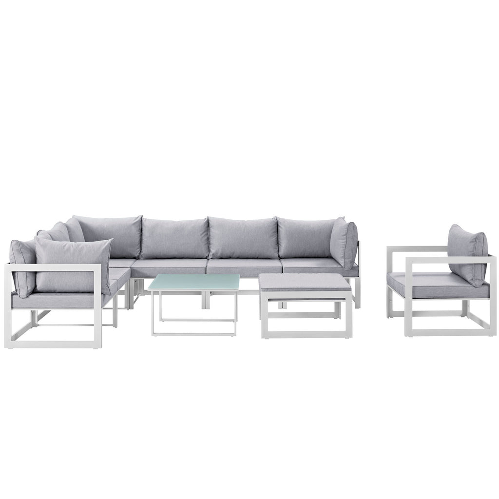 Fortuna 9 Piece Outdoor Patio Sectional Sofa Set in White Gray-1