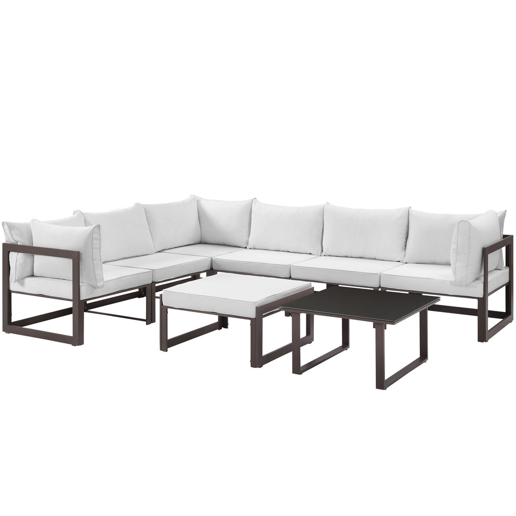 Fortuna 8 Piece Outdoor Patio Sectional Sofa Set in Brown White-2