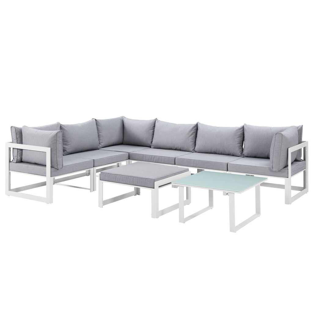 Fortuna 8 Piece Outdoor Patio Sectional Sofa Set in White Gray-2