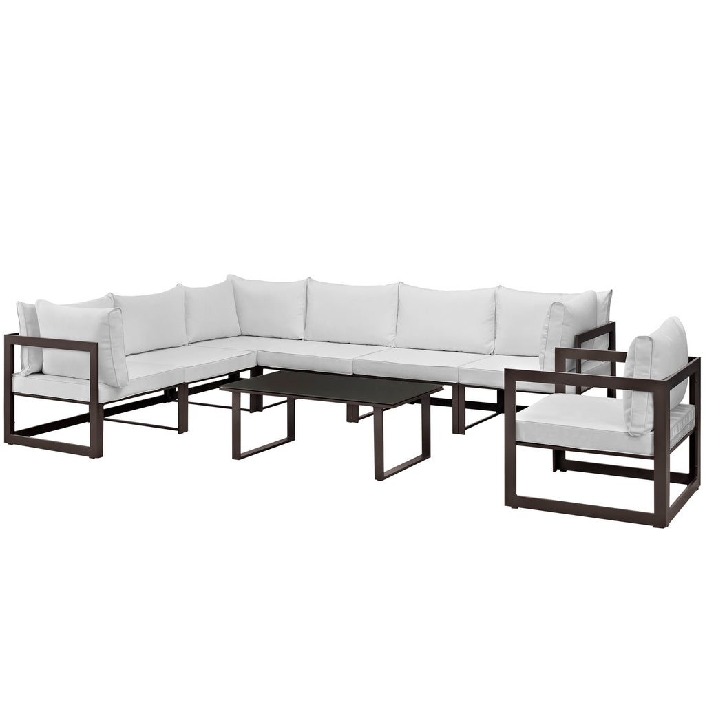 Fortuna 8 Piece Outdoor Patio Sectional Sofa Set in Brown White-1