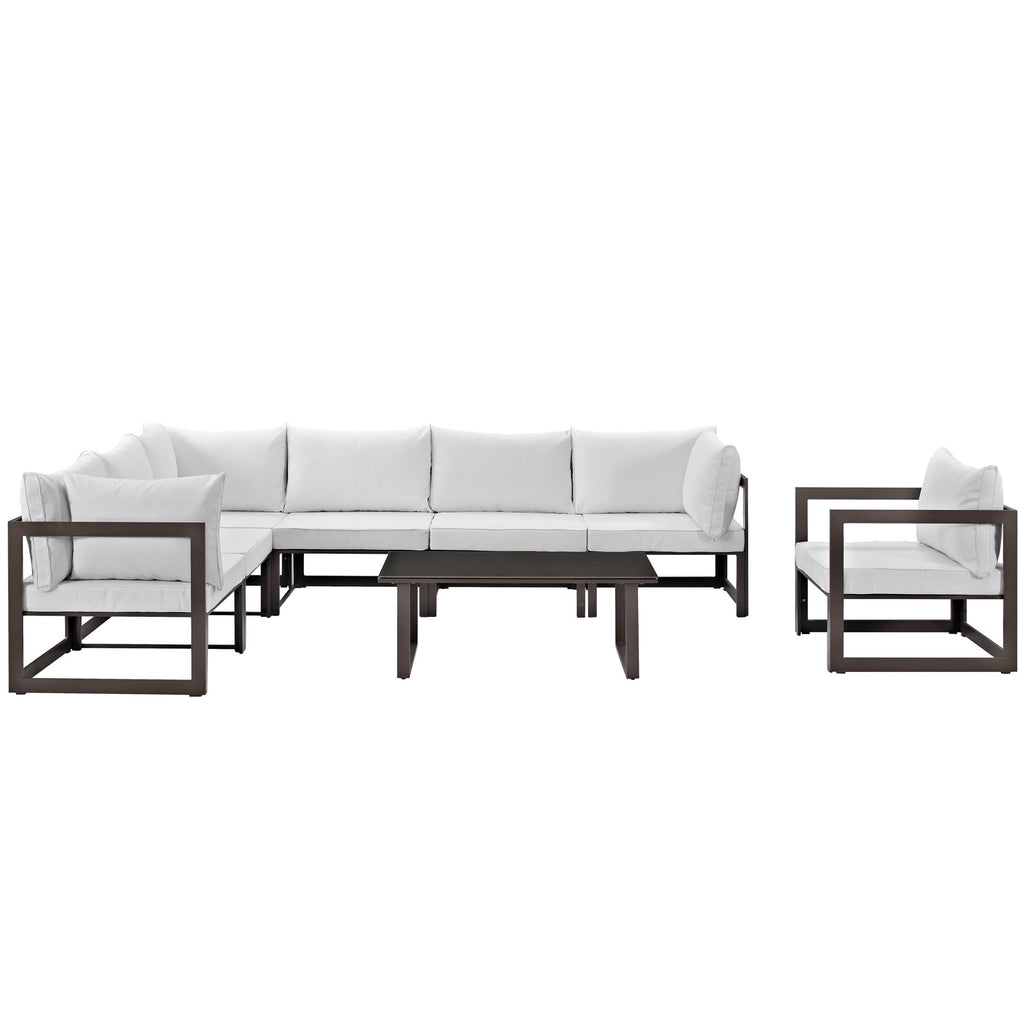 Fortuna 8 Piece Outdoor Patio Sectional Sofa Set in Brown White-1